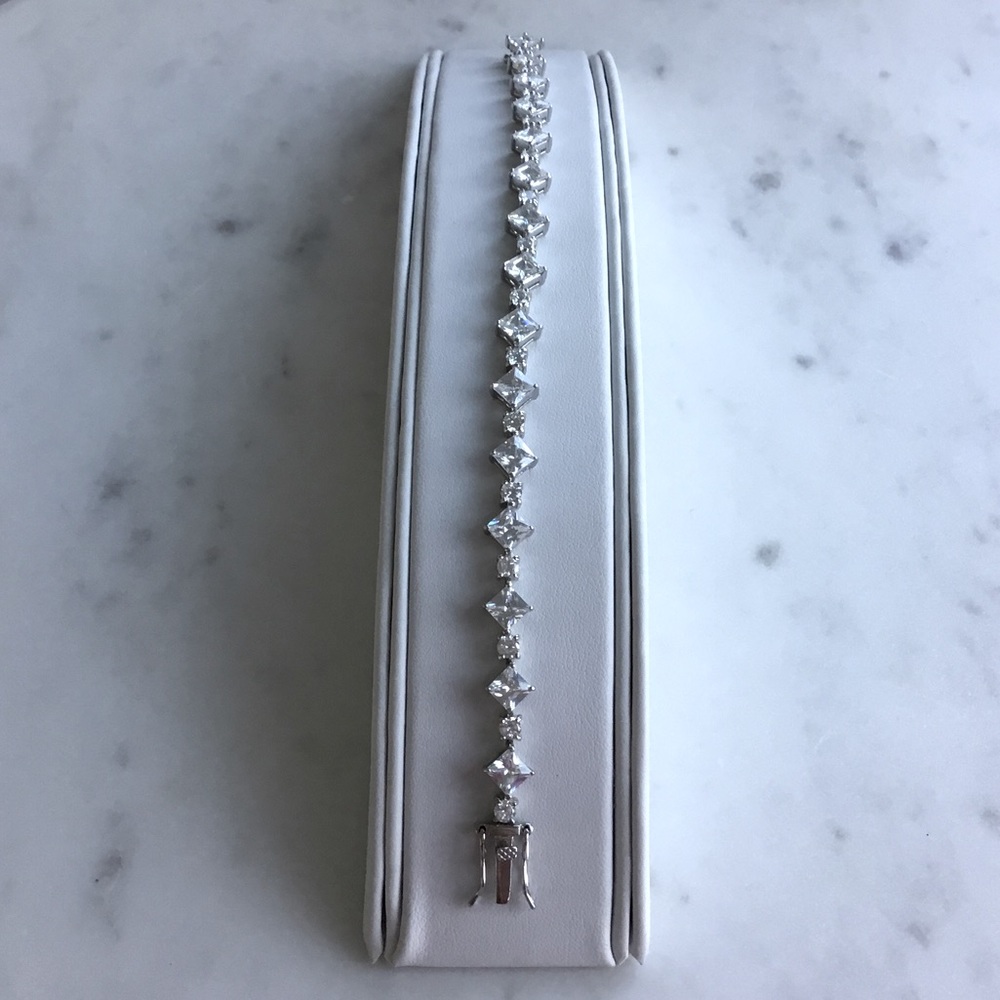 Sterling Princess-Cut & Round CZ Tennis Bracelet - Picture 3 of 13